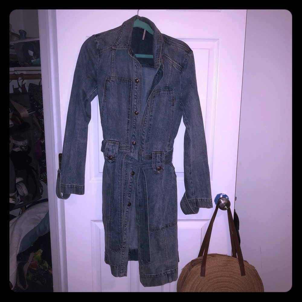 Long denim retro denim jacket